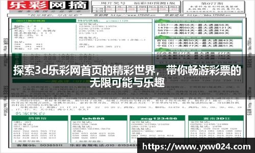 探索3d乐彩网首页的精彩世界，带你畅游彩票的无限可能与乐趣